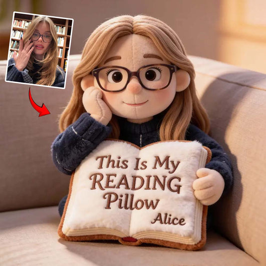 Voici mon coussin de lecture - Coussin personnalisé en forme de livre en fausse fourrure