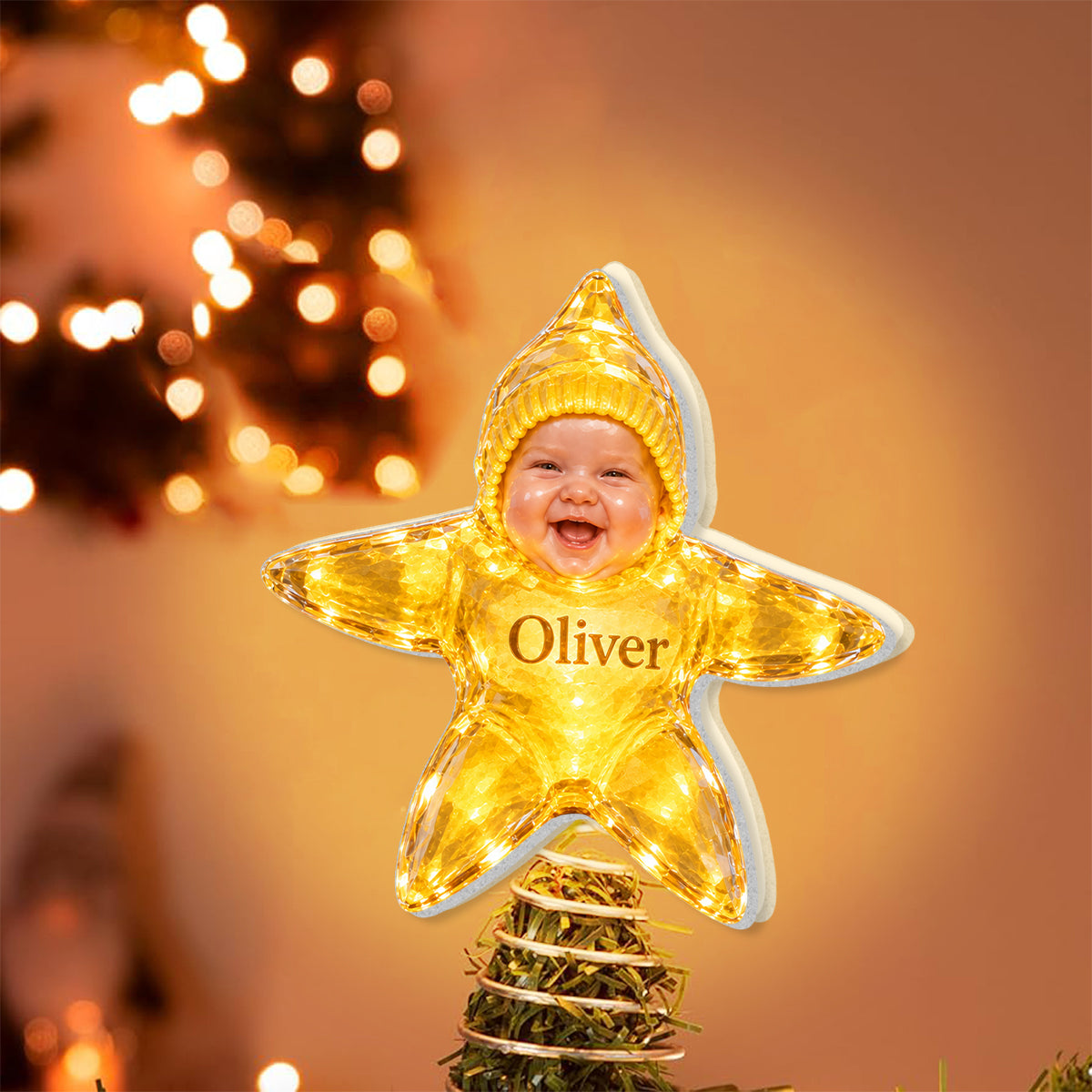 Funny Kid Sea Star Tree Topper - Personalized Kid LED Light Tree Topper