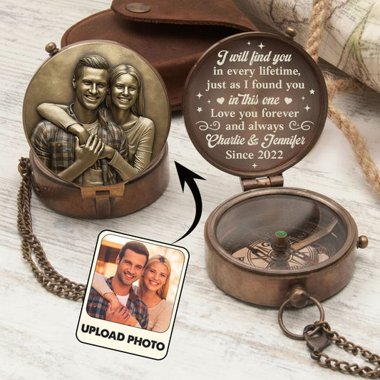 I Will Find You In Every Lifetime - Personalized Couple Compass