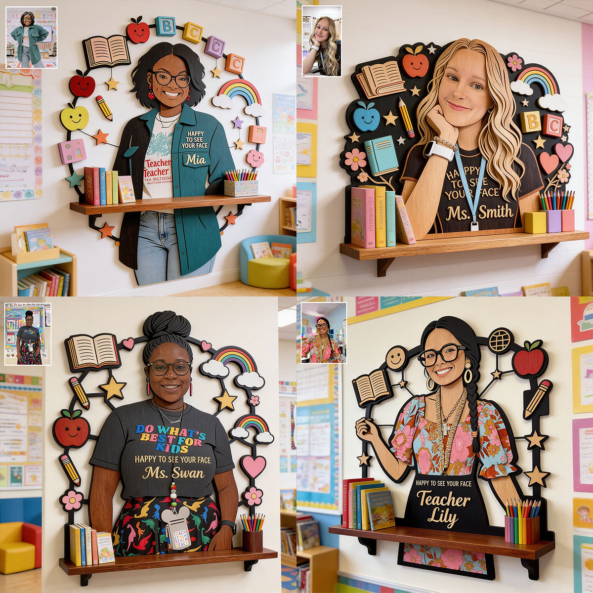 Schön, Ihr Gesicht zu sehen - Personalisierte Lehrer Holz Wandregal