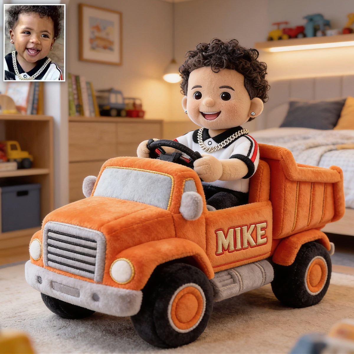 Kid On Wheel, Custom From Any Photo, Custom Any Vehicle - Personalized Kid Premium Faux Fur Pillow