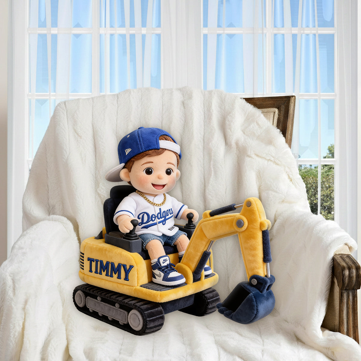 Kid On Wheel, Custom From Any Photo, Custom Any Vehicle - Personalized Kid Premium Faux Fur Pillow