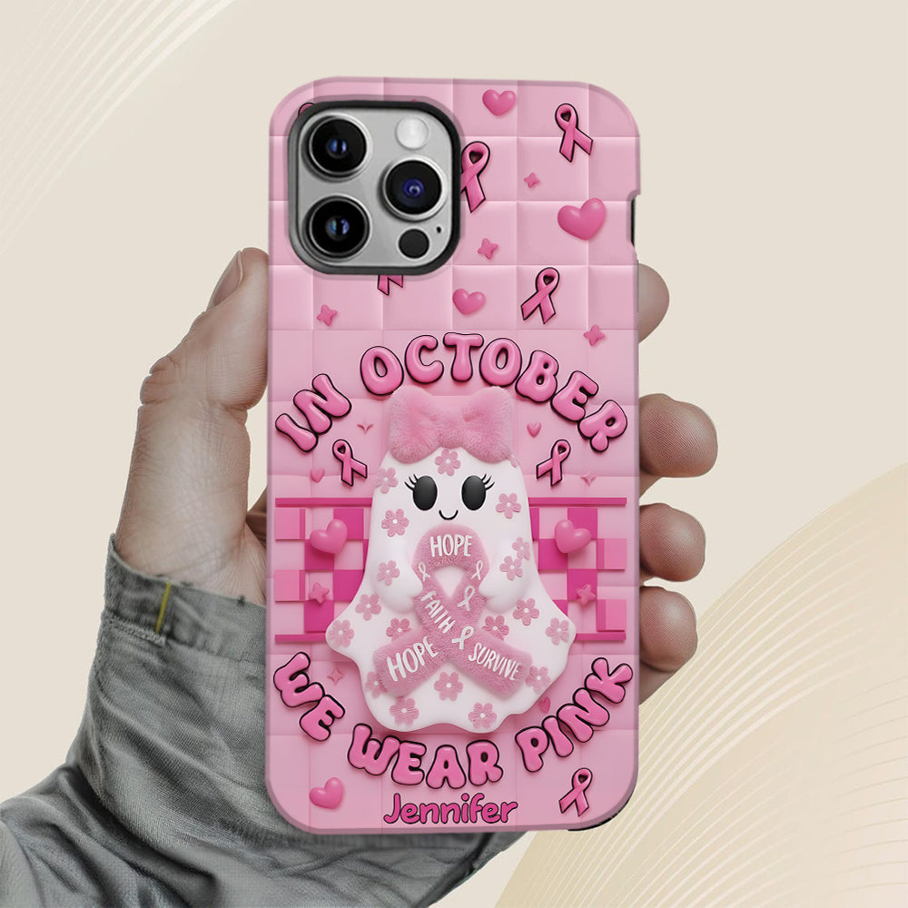 Niedliche Geister-Handyhülle zum Thema Brustkrebs – Personalisierte Handyhülle mit vollflächigem Aufdruck