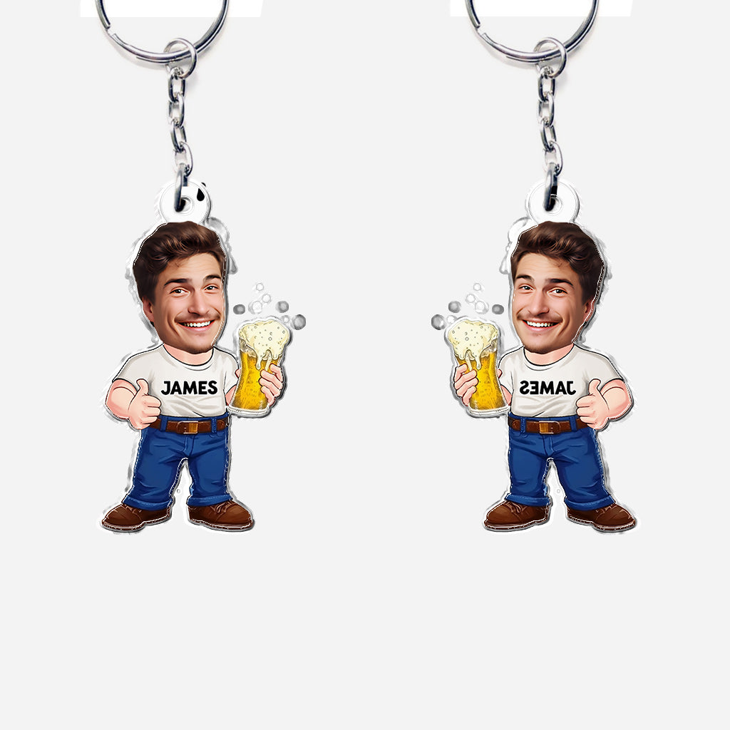 Funny Beer Caricature Man - Personalized Beer Custom Shaped Keychain