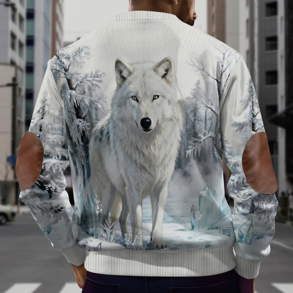 Winterwolf – Personalisierter Wolf-Herren-Sweatshirt mit Reißverschluss