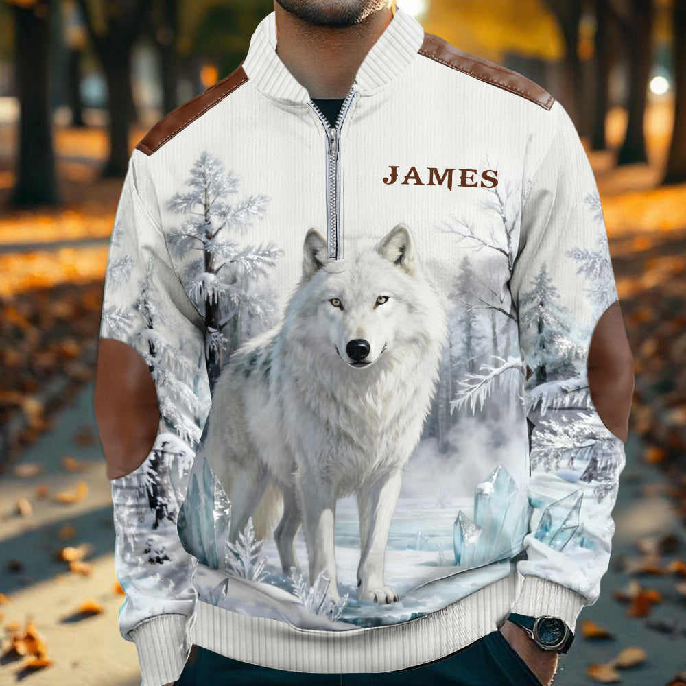 Winterwolf – Personalisierter Wolf-Herren-Sweatshirt mit Reißverschluss