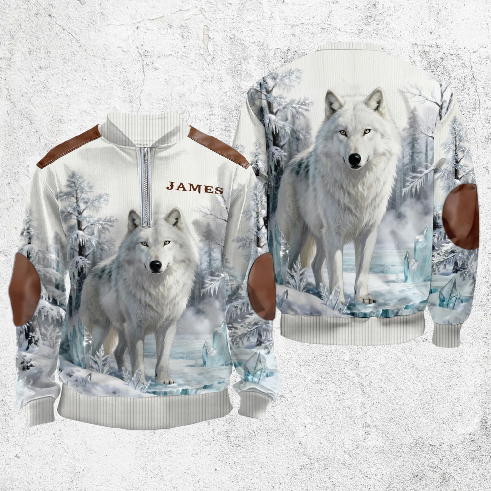 Winterwolf – Personalisierter Wolf-Herren-Sweatshirt mit Reißverschluss