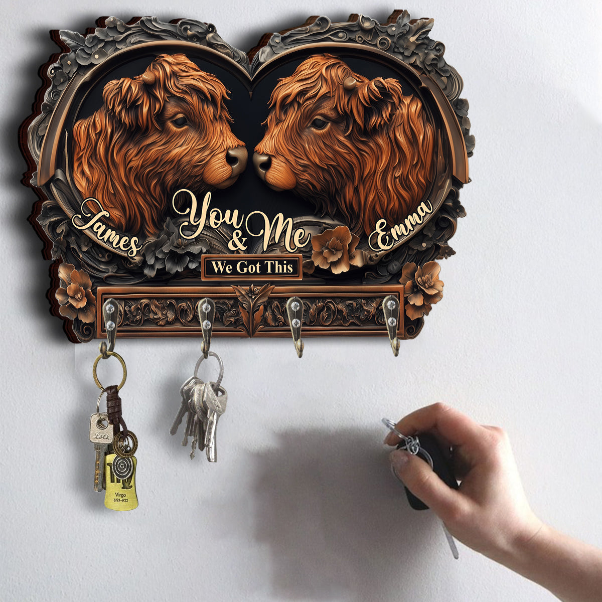 You & Me - Personalized Highland Cow Custom Shaped Key Rack