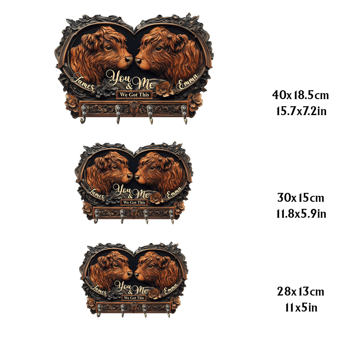 You & Me - Personalized Highland Cow Custom Shaped Key Rack
