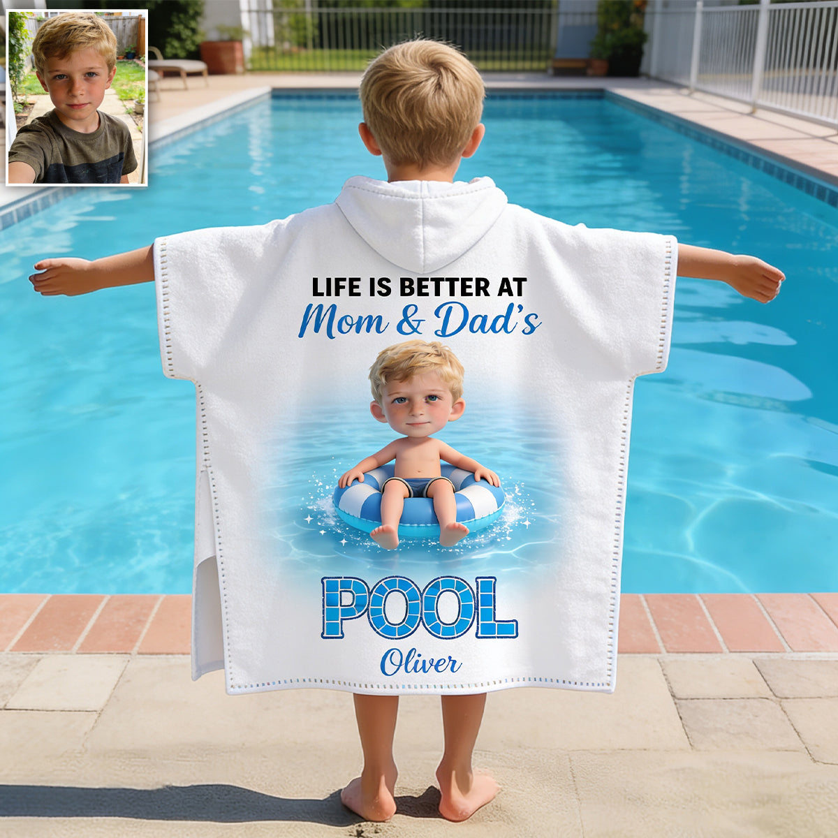 Life Is Better At The Pool - Personalized Kid Kid Hooded Towel Poncho