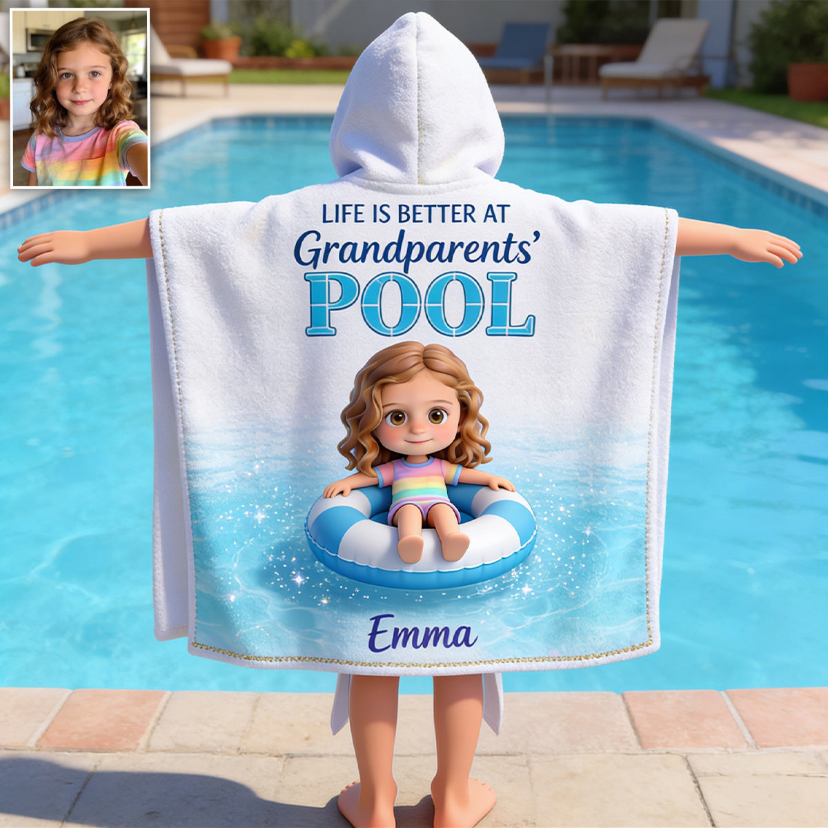 Life Is Better At The Pool - Personalized Kid Kid Hooded Towel Poncho