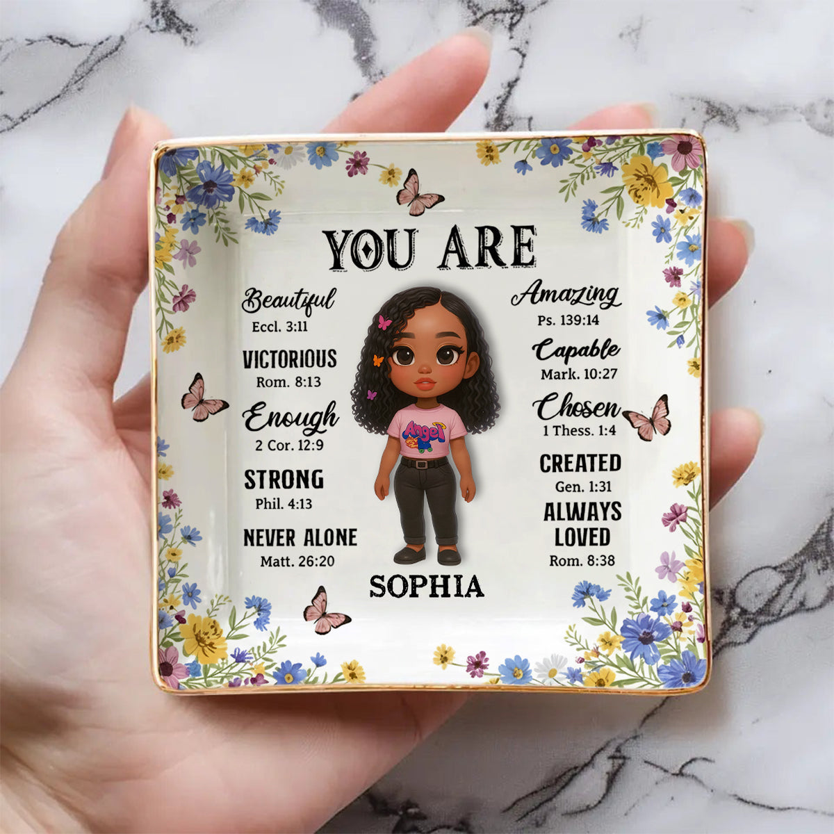 Gott sagt, du bist es – Personalisierte christliche Schmuckschale mit Volldruck