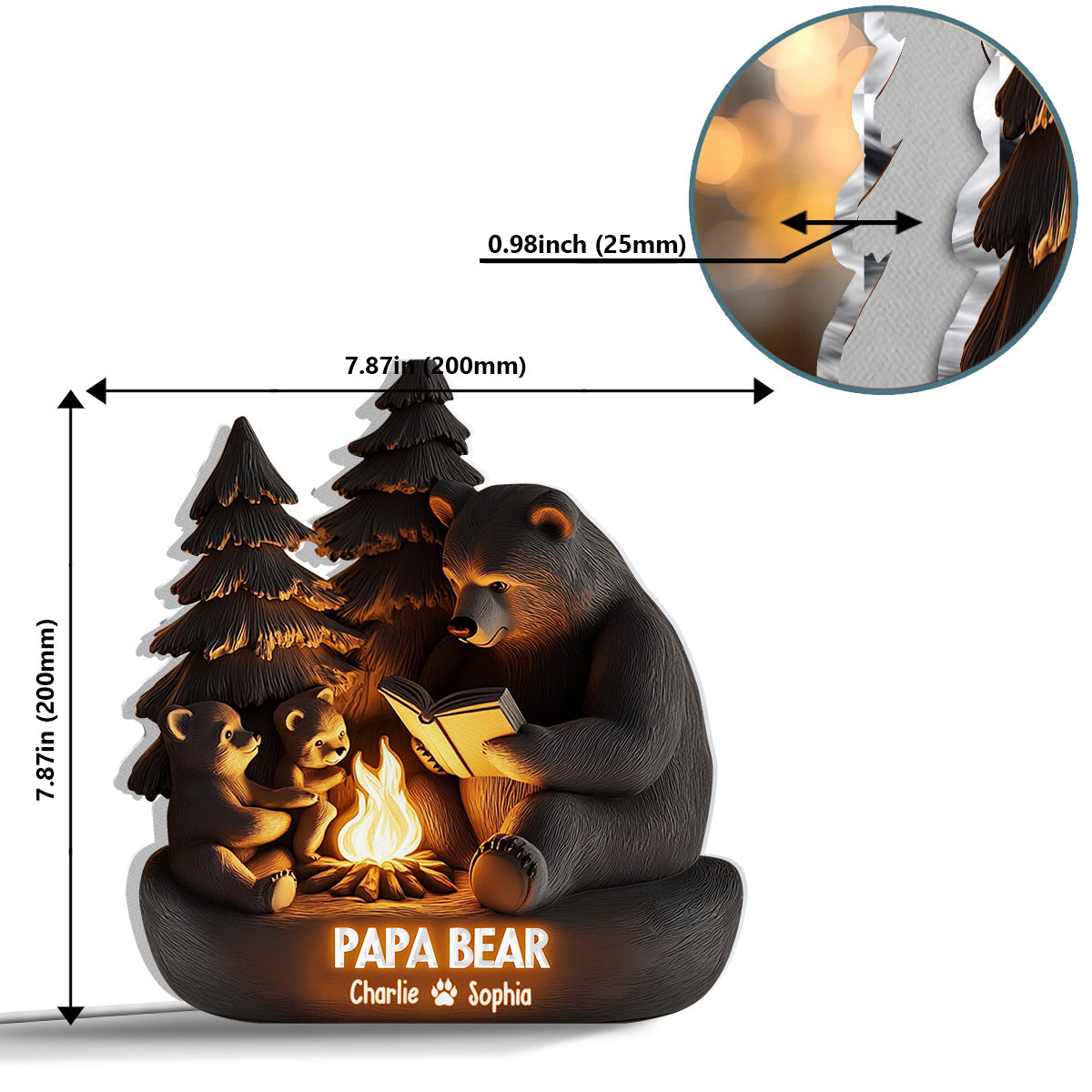 Papa Bear in Woodland - Personalized Father Shaped Light Box