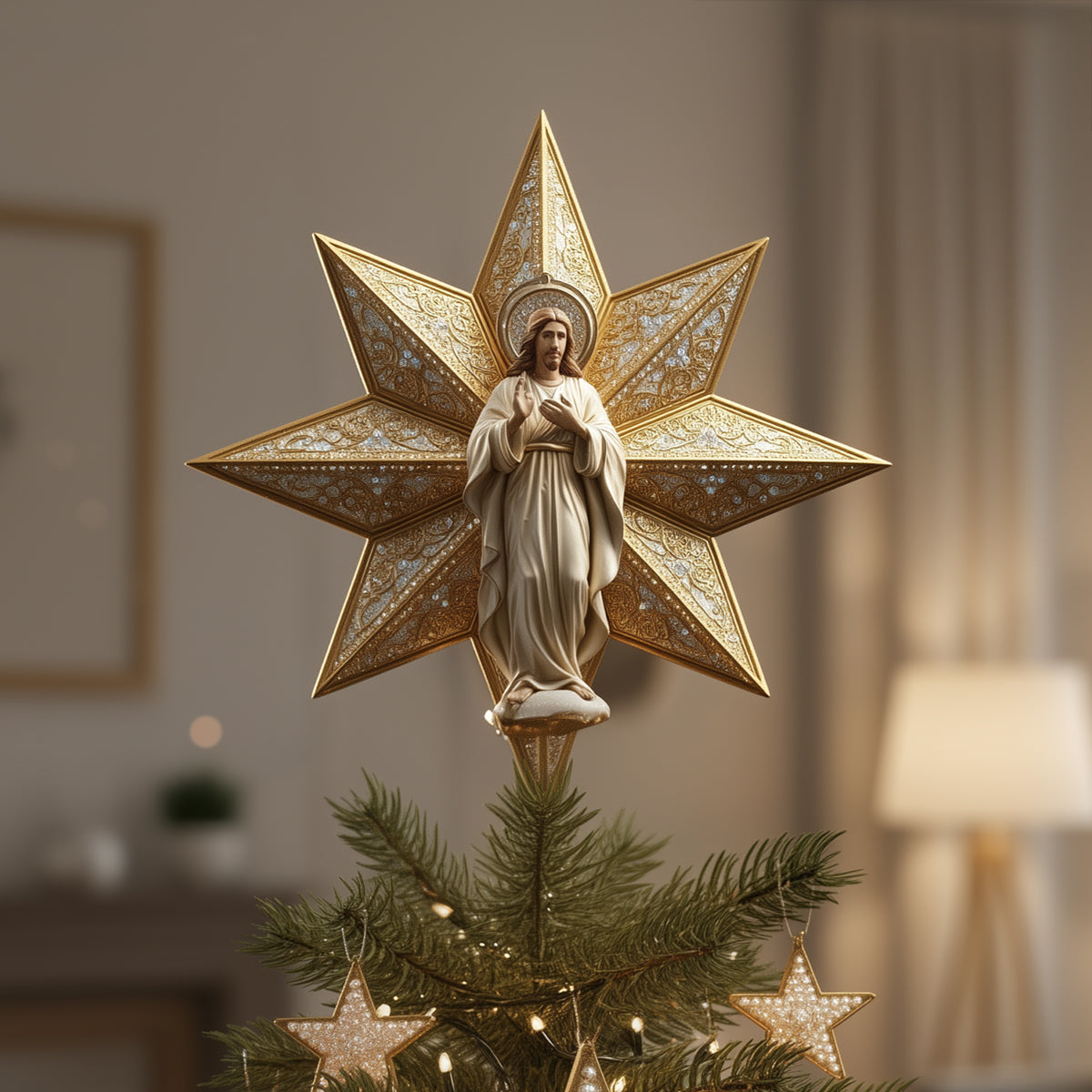 Star Of Bethlehem - Personalized Christian LED Light Tree Topper