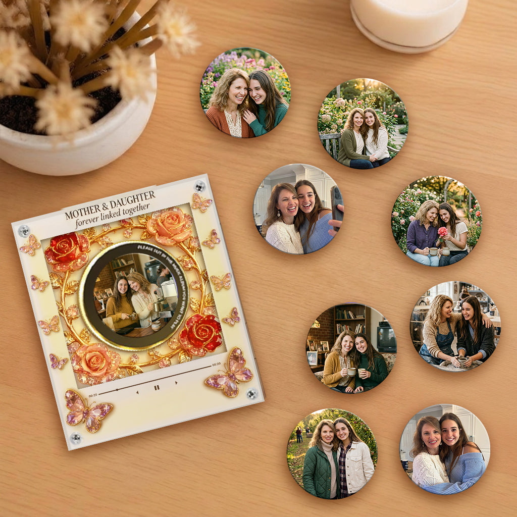 Mother And Daughter Love - Personalized Mother Rotating Music Magnet With Light
