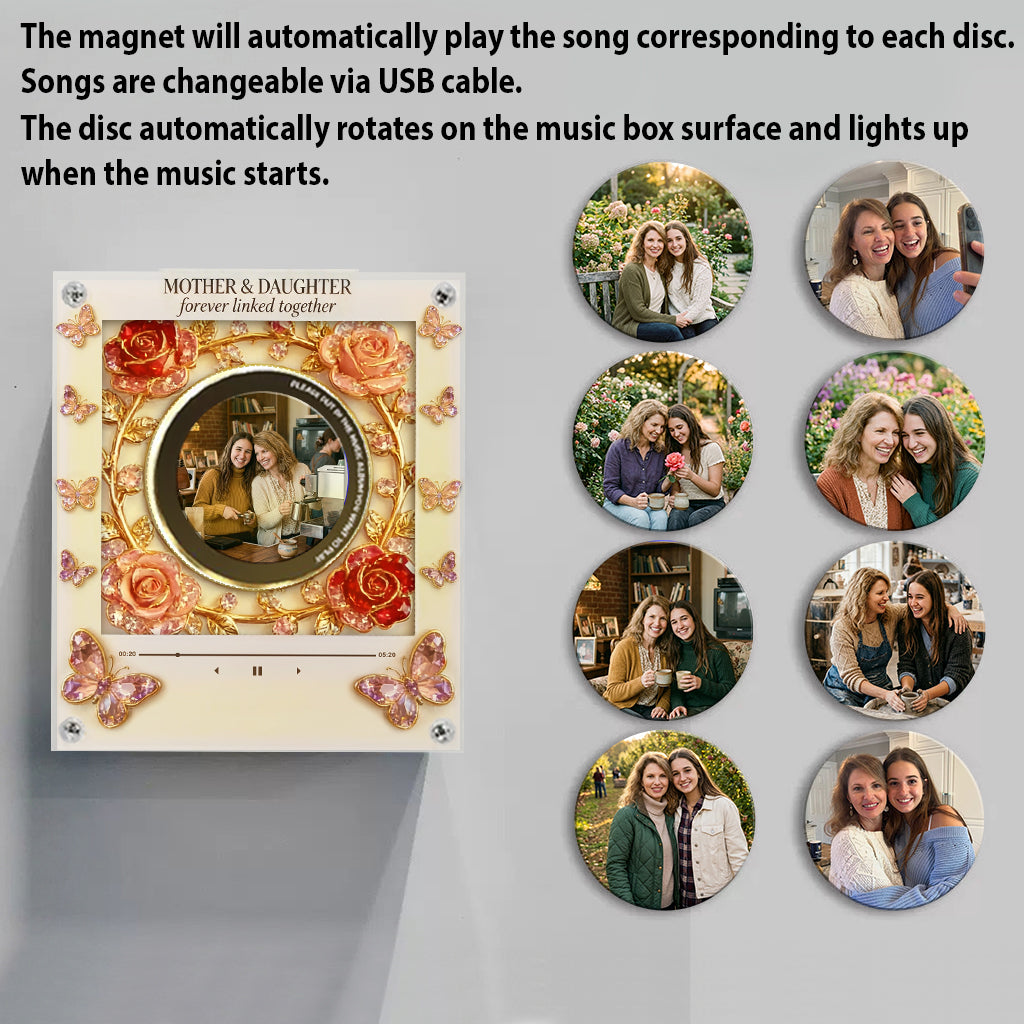 Mother And Daughter Love - Personalized Mother Rotating Music Magnet With Light