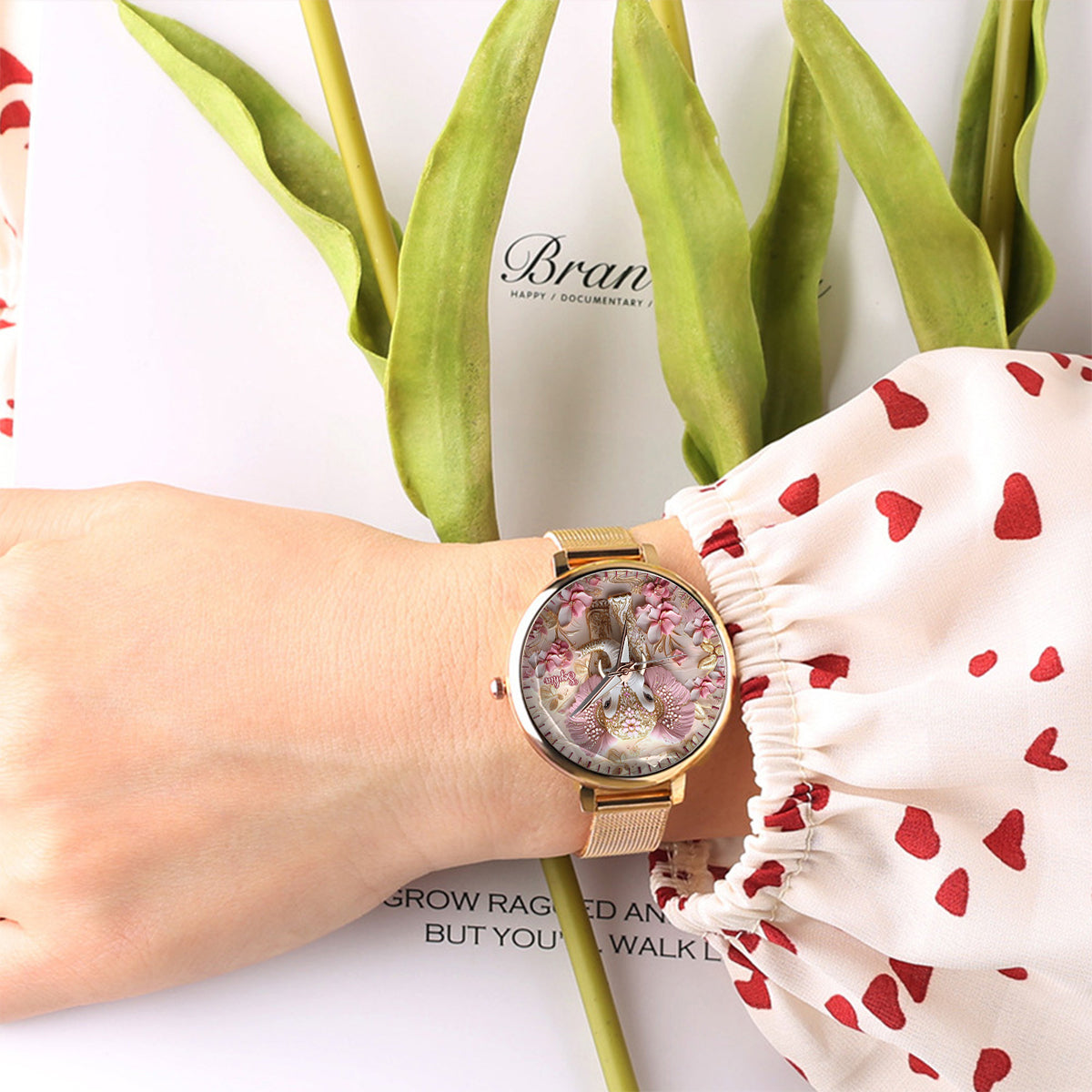 Montre-bracelet personnalisée pour femme avec éléphant rose lumineux - Éléphant rose lumineux