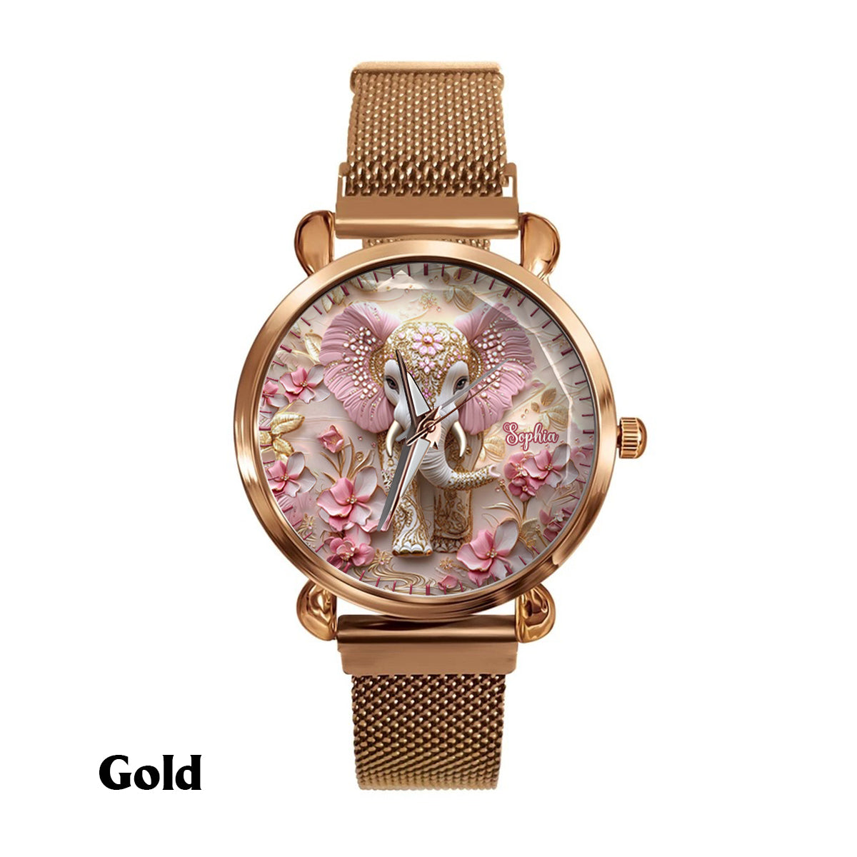 Montre-bracelet personnalisée pour femme avec éléphant rose lumineux - Éléphant rose lumineux