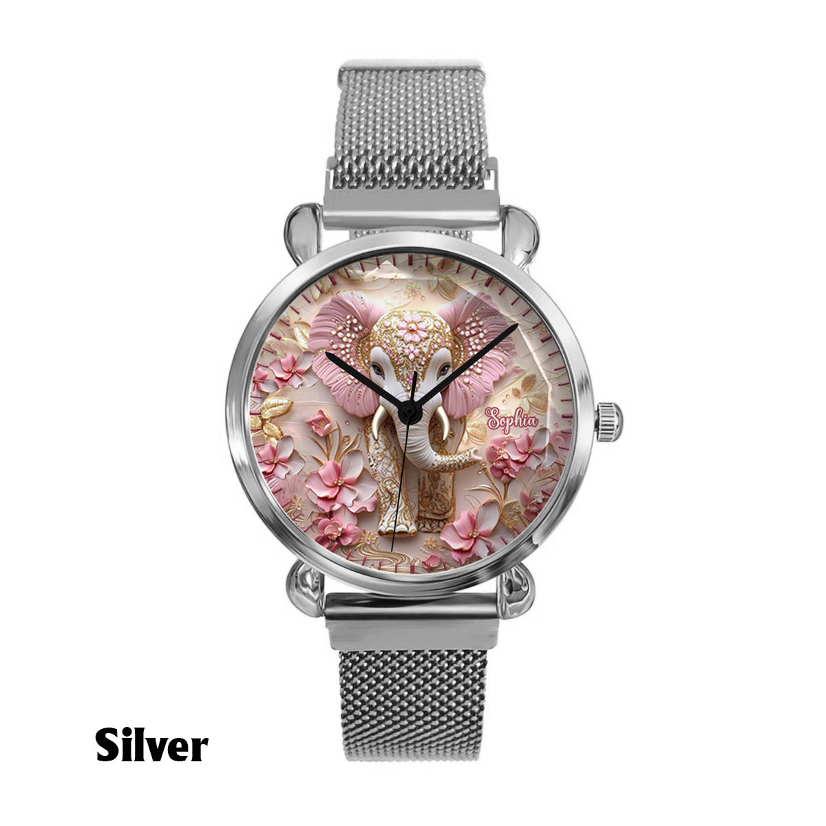 Montre-bracelet personnalisée pour femme avec éléphant rose lumineux - Éléphant rose lumineux