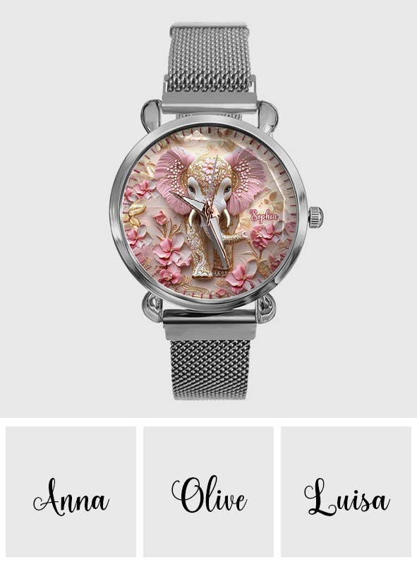 Montre-bracelet personnalisée pour femme avec éléphant rose lumineux - Éléphant rose lumineux