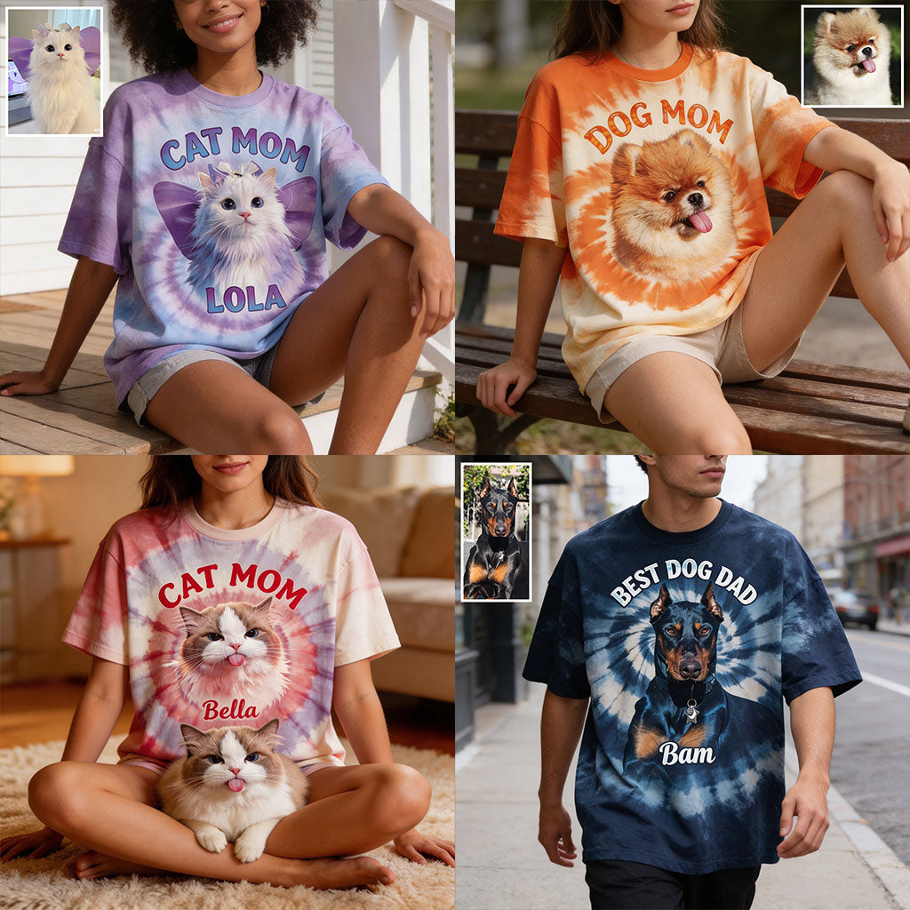 T-shirt Style Tie-Dye Pour Propriétaire de Chien - T-shirt Personnalisé