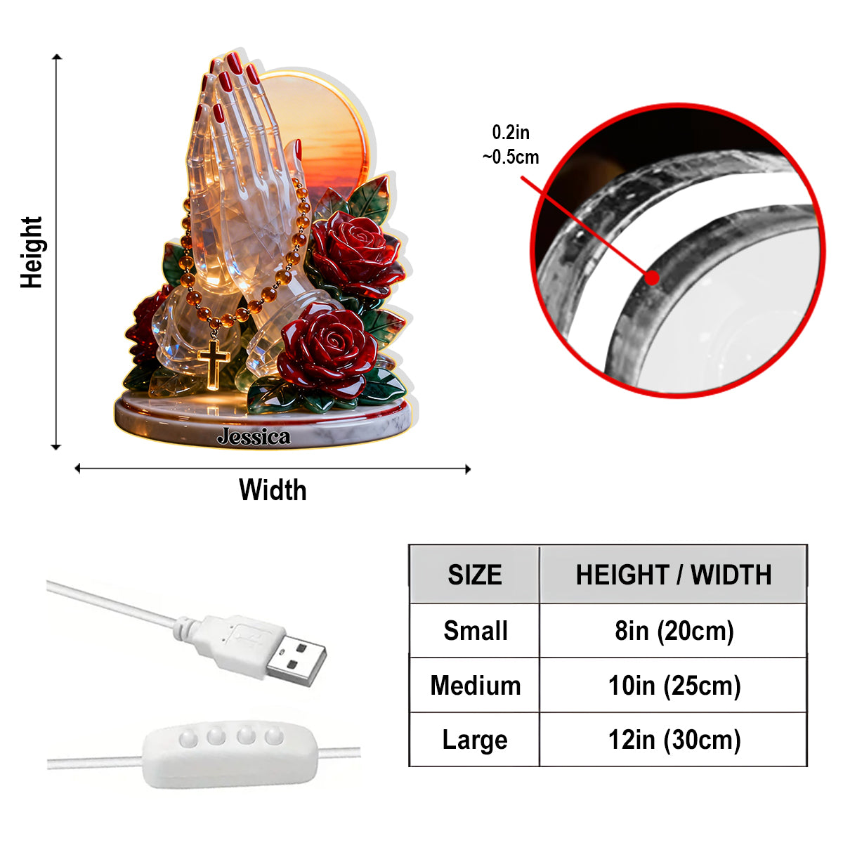 La foi plutôt que la peur - Veilleuse LED chrétienne personnalisée en acrylique