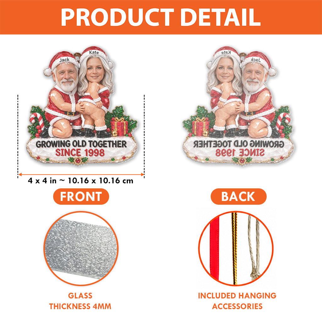 Merry Christmas - Personalized Spicy Couple Custom Shape Glass Ornament