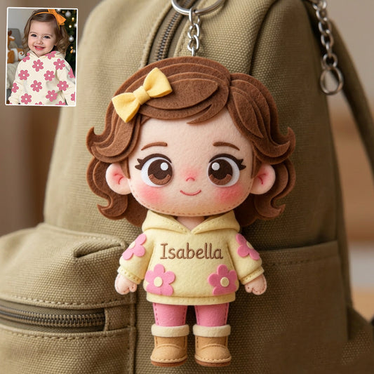 Custom Cute Felt Fabric Styled Doll, Custom From Any Photo - Personalized Kid Keychain