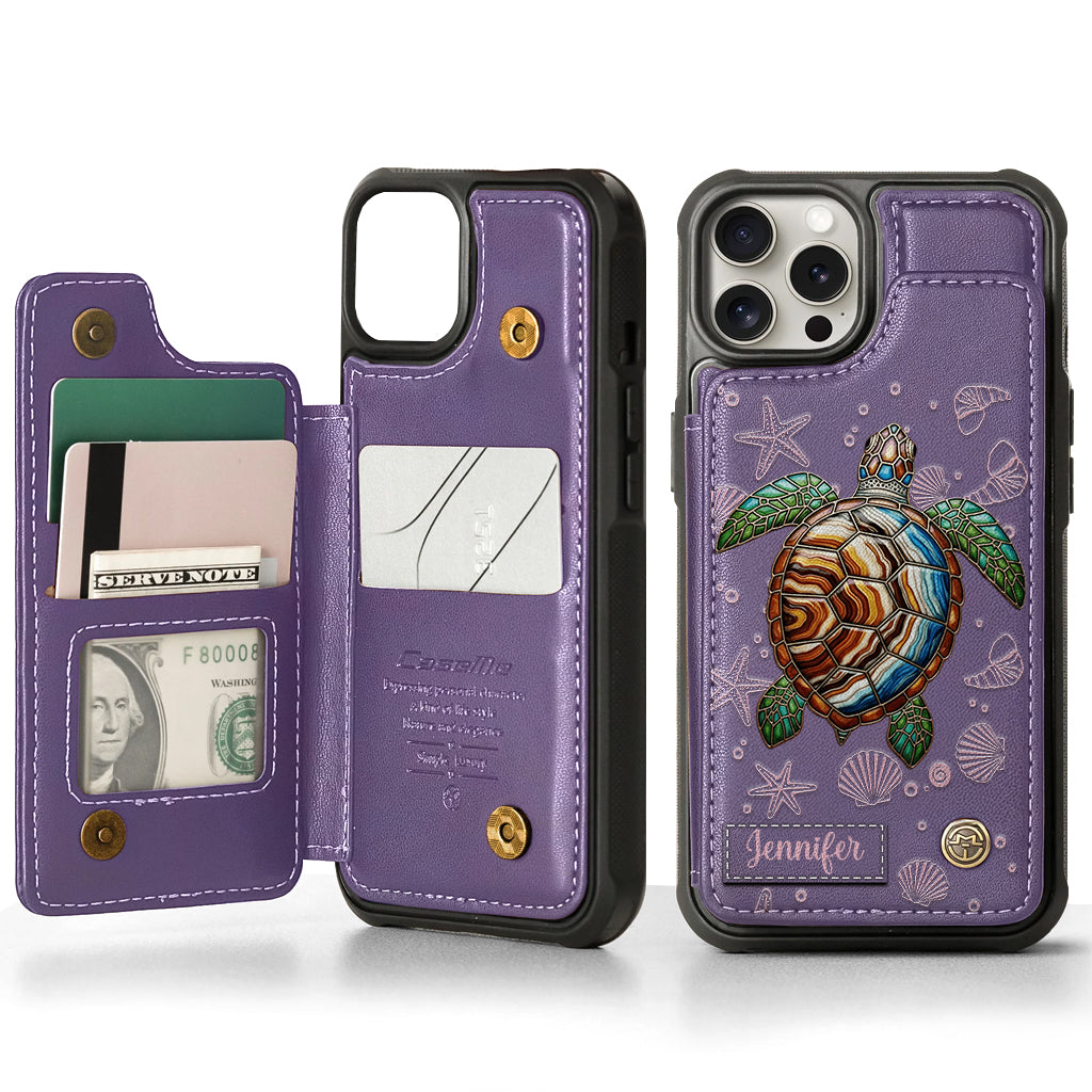 Turtle And The Sea - Personalized Turtle Wallet Phone Case