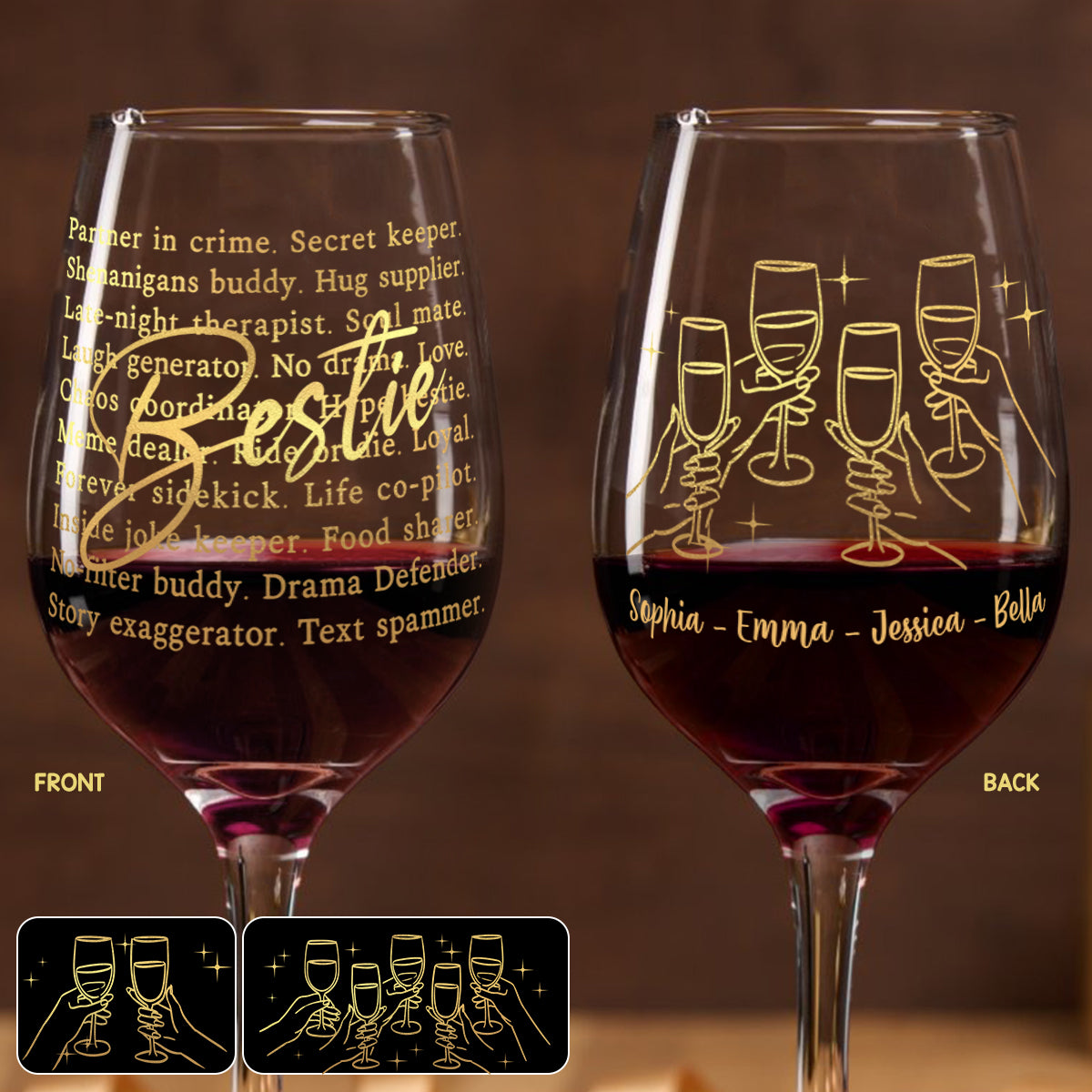 Bestie Partner In Crime - Personalized Bestie Wine Glass With Long Stem