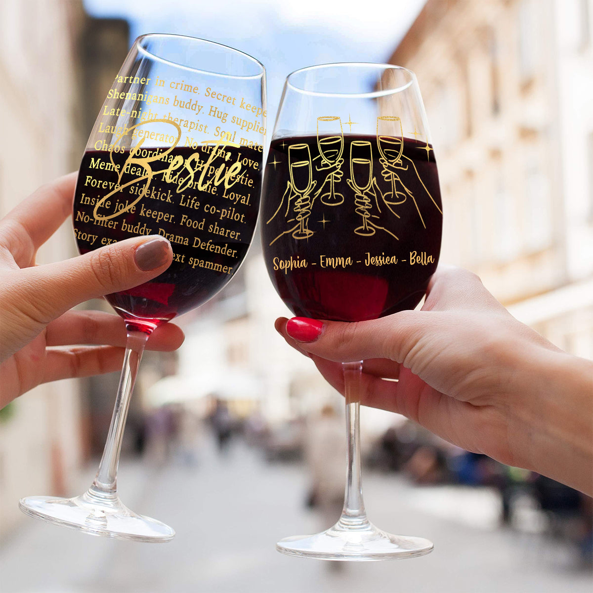 Bestie Partner In Crime - Personalized Bestie Wine Glass With Long Stem