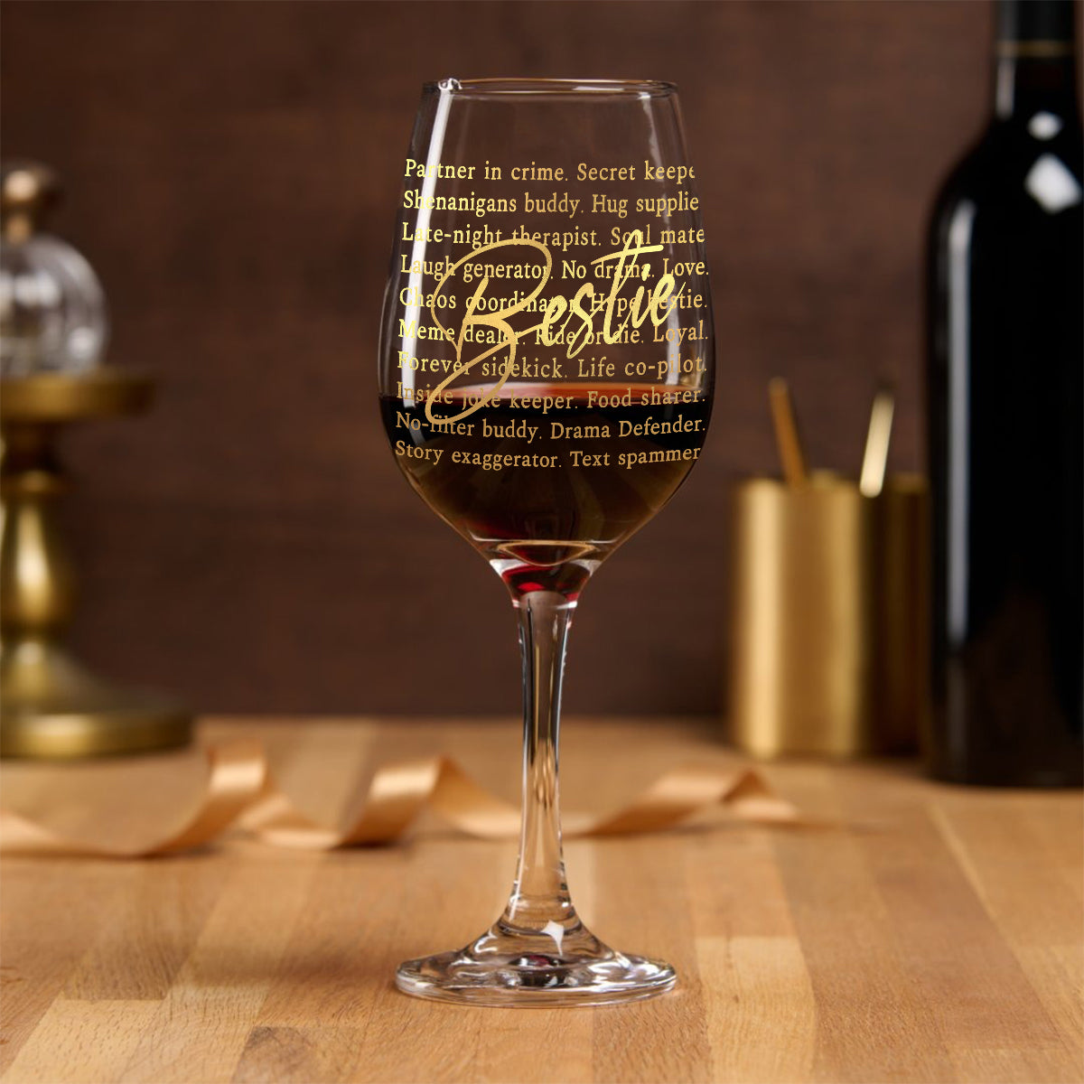 Bestie Partner In Crime - Personalized Bestie Wine Glass With Long Stem