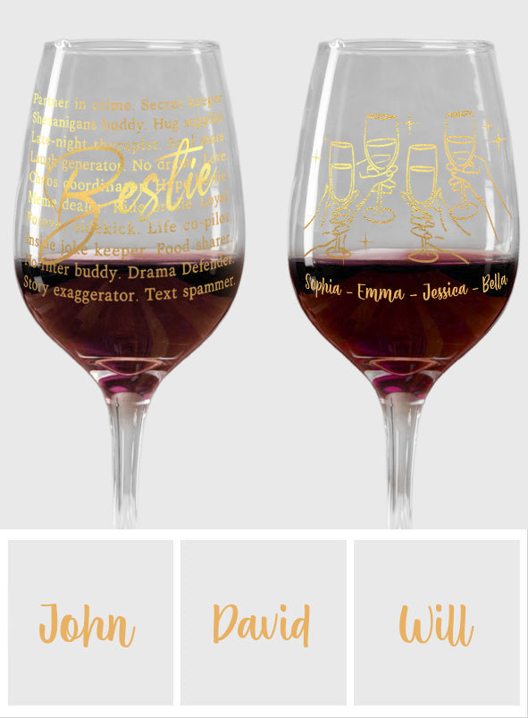Bestie Partner In Crime - Personalized Bestie Wine Glass With Long Stem