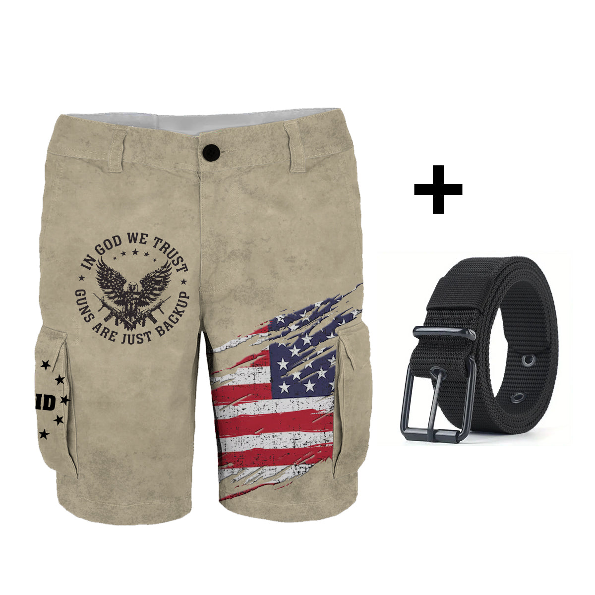 En Dieu nous avons confiance - Short cargo personnalisé avec aigle à tête blanche et ceinture