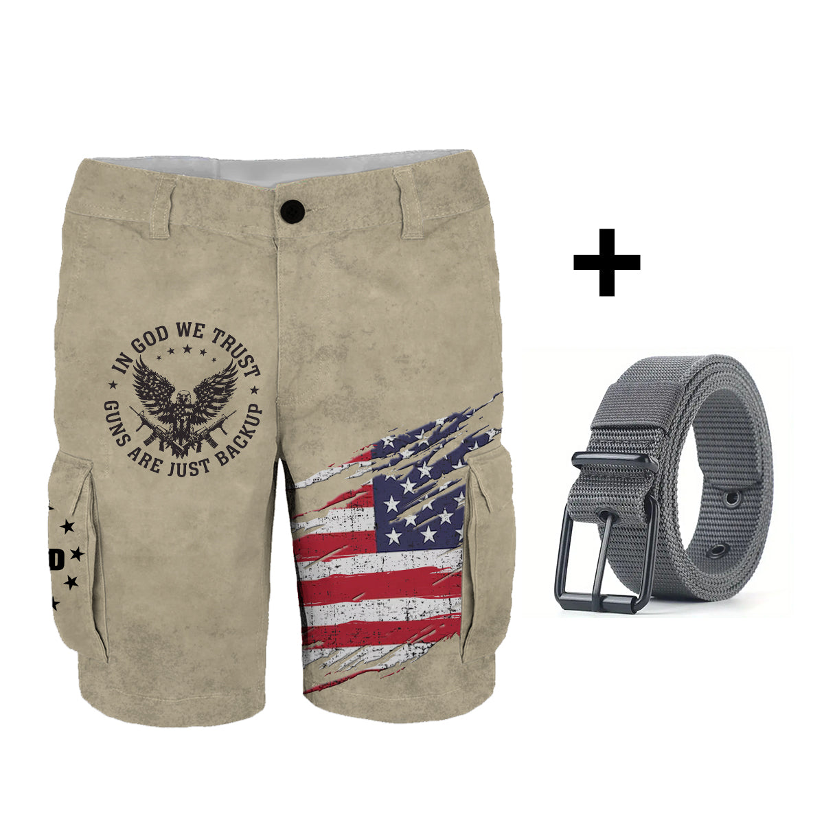 En Dieu nous avons confiance - Short cargo personnalisé avec aigle à tête blanche et ceinture