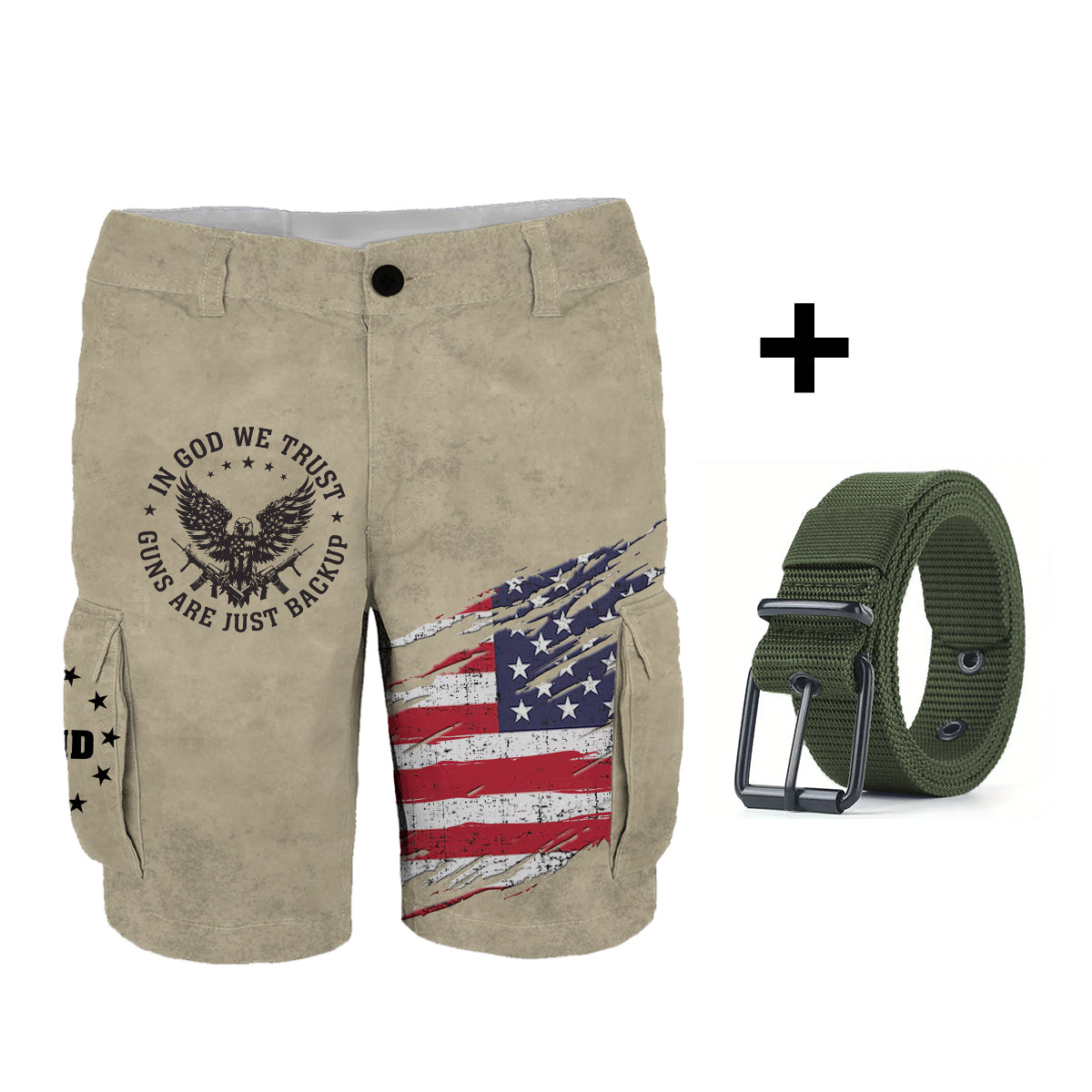 En Dieu nous avons confiance - Short cargo personnalisé avec aigle à tête blanche et ceinture