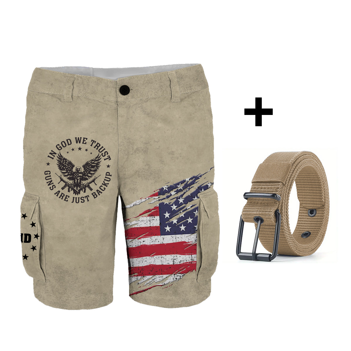 En Dieu nous avons confiance - Short cargo personnalisé avec aigle à tête blanche et ceinture