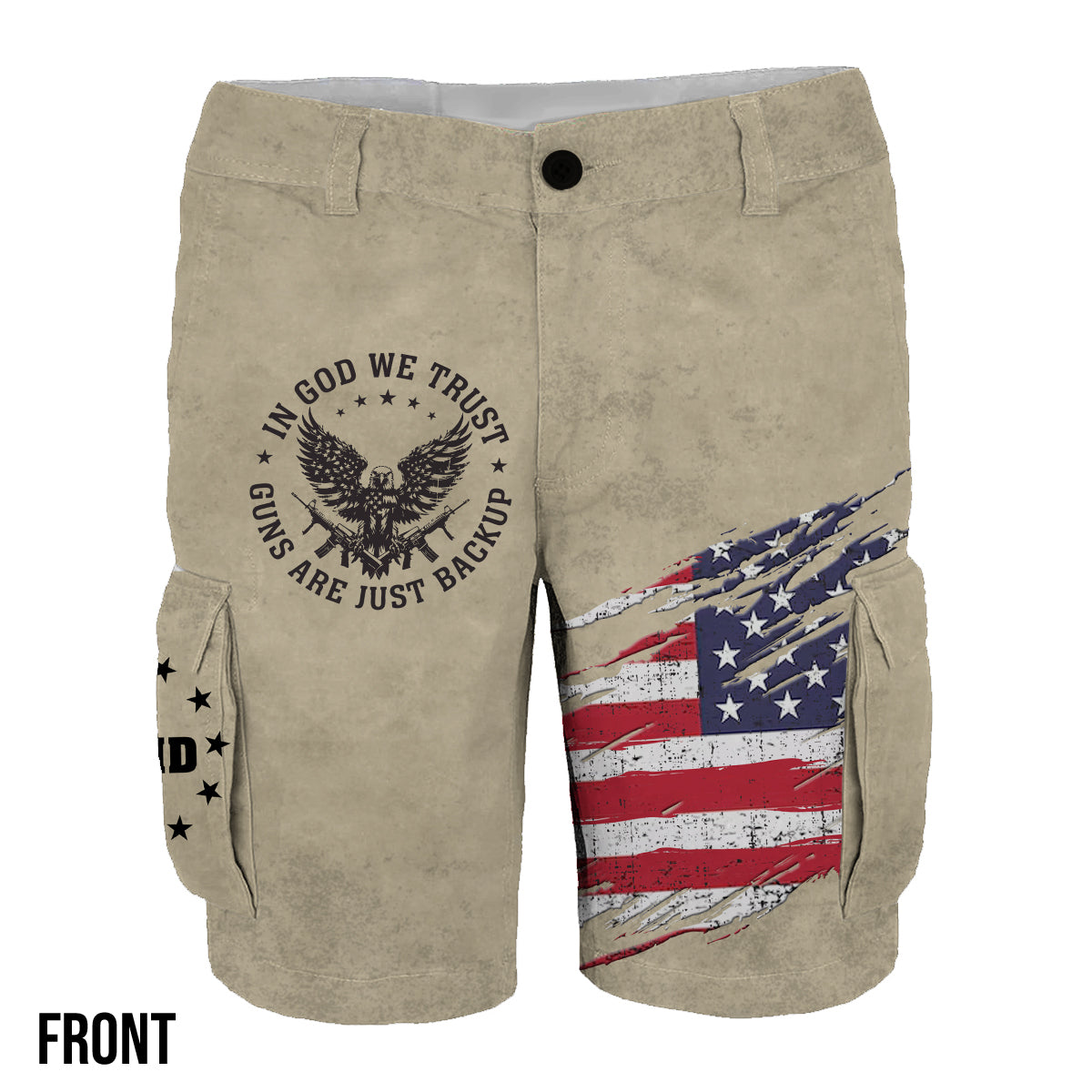 En Dieu nous avons confiance - Short cargo personnalisé avec aigle à tête blanche et ceinture