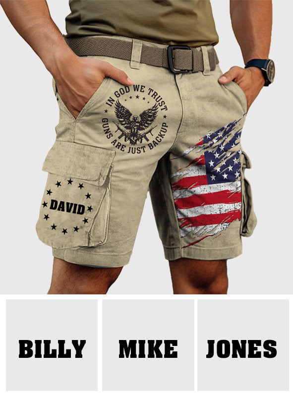 En Dieu nous avons confiance - Short cargo personnalisé avec aigle à tête blanche et ceinture