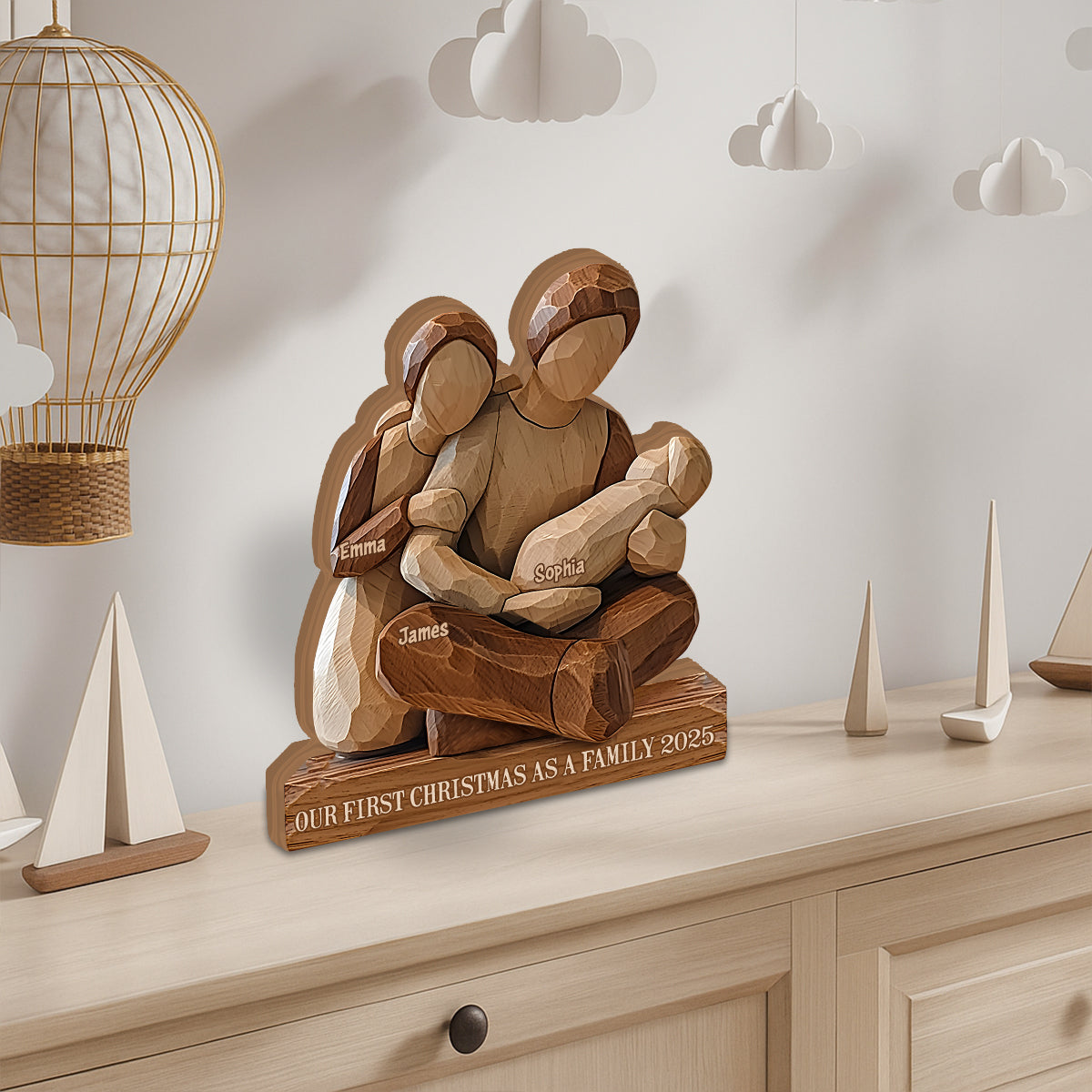 Our First Christmas as a Family - Personalized Family Custom Shaped Wood Plaque