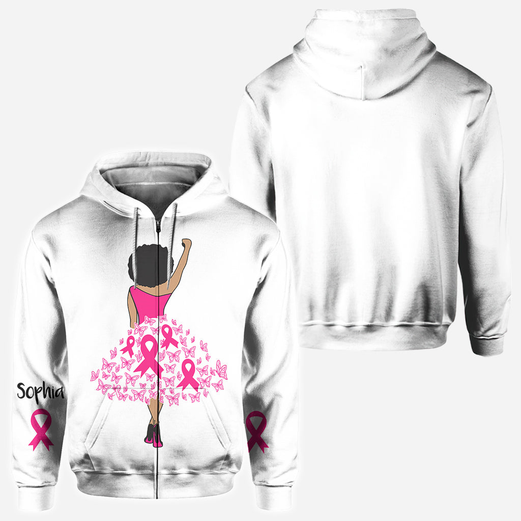 Black Woman Strength Pink Ribbon - Personalized Breast Cancer Awareness All Over Shirt