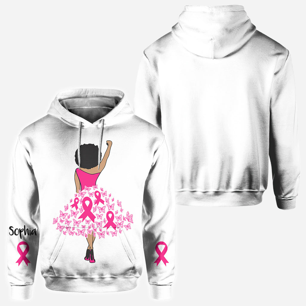 Black Woman Strength Pink Ribbon - Personalized Breast Cancer Awareness All Over Shirt