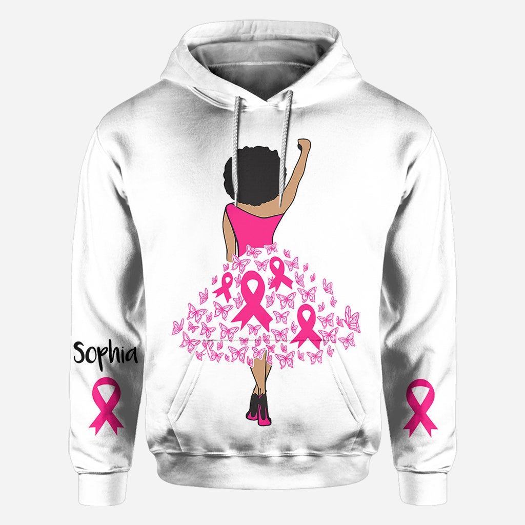Black Woman Strength Pink Ribbon - Personalized Breast Cancer Awareness All Over Shirt
