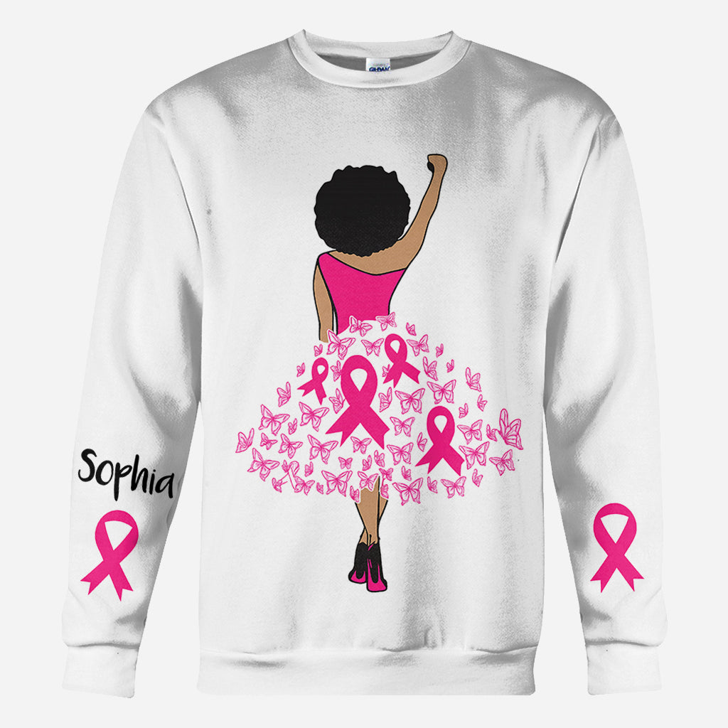 Black Woman Strength Pink Ribbon - Personalized Breast Cancer Awareness All Over Shirt