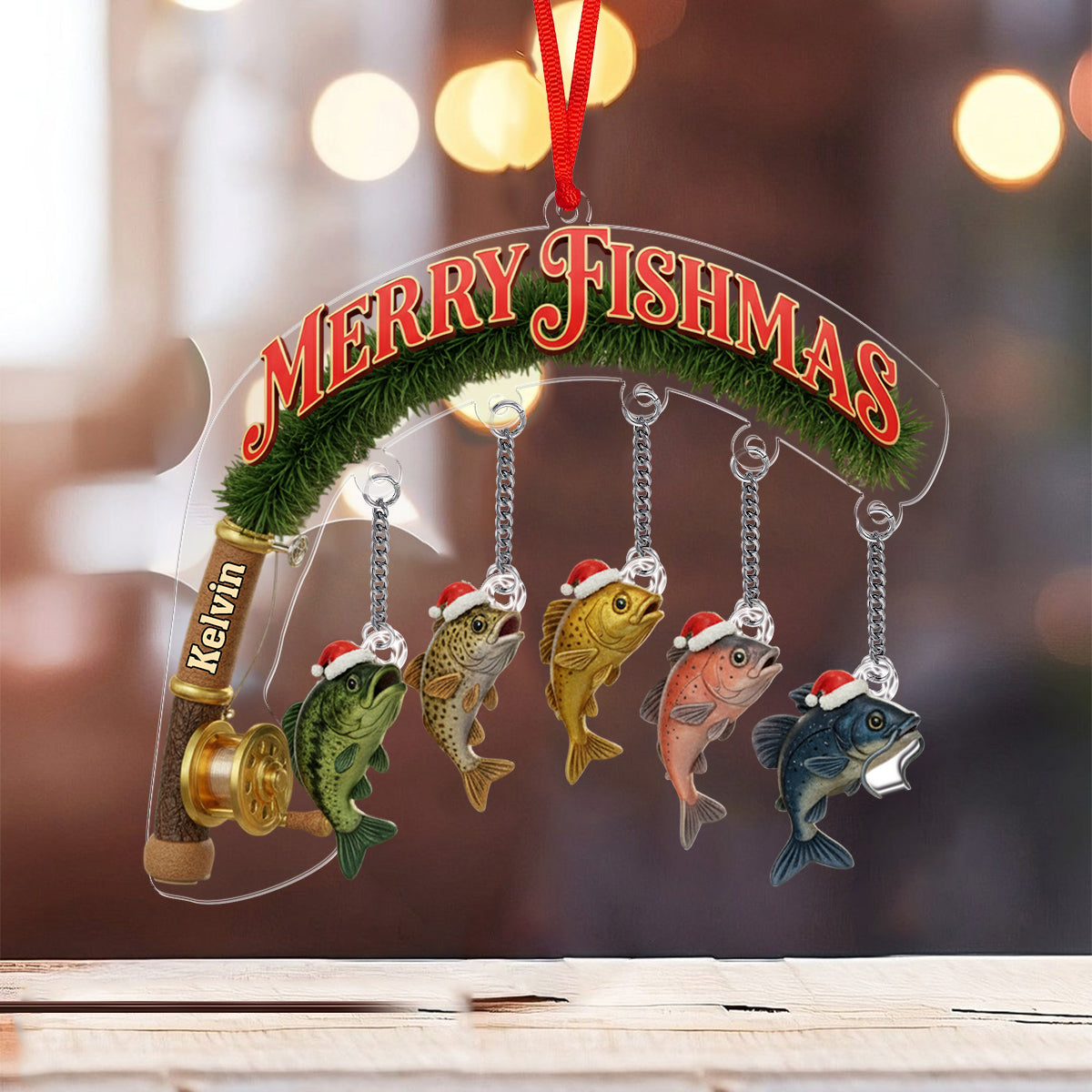 Merry Fishmas - Personalized Fishing Ornament With Charm