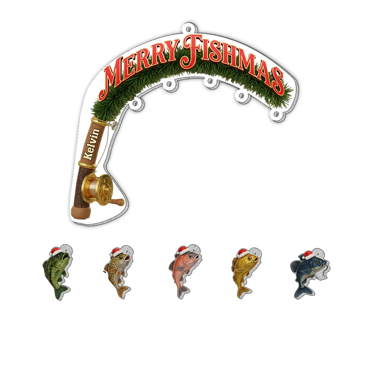 Merry Fishmas - Personalized Fishing Ornament With Charm