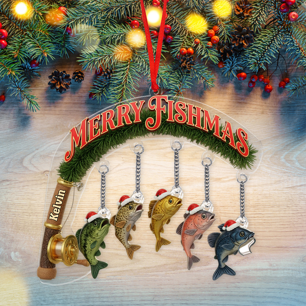 Merry Fishmas - Personalized Fishing Ornament With Charm