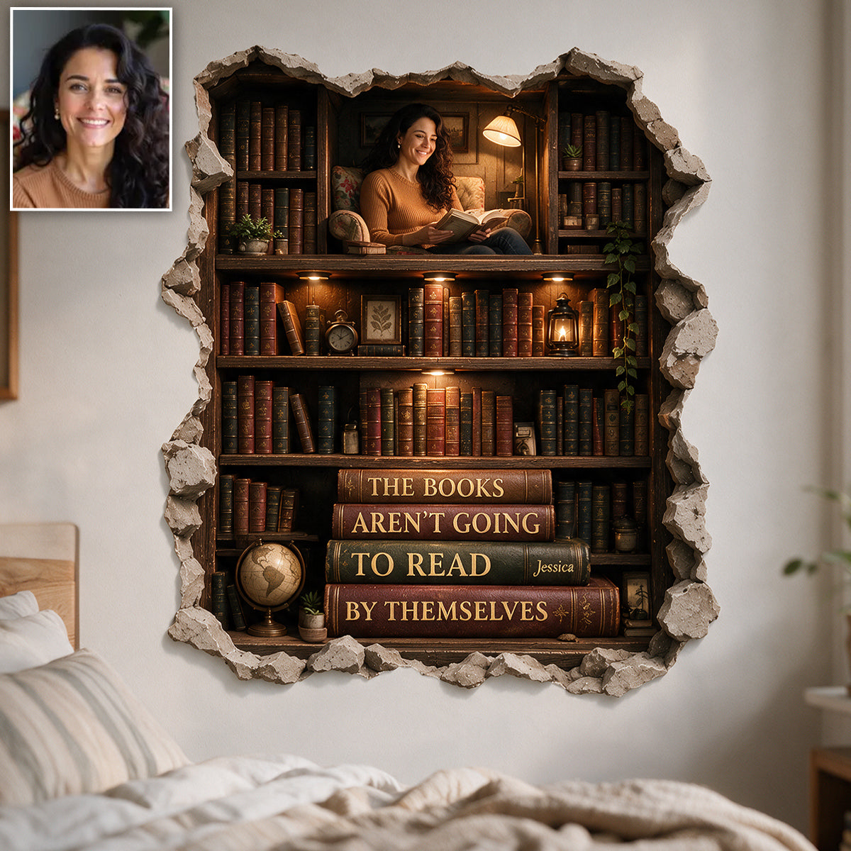 3D Illusion Bookshelf Decal - Personalized Book Decal Die Cut