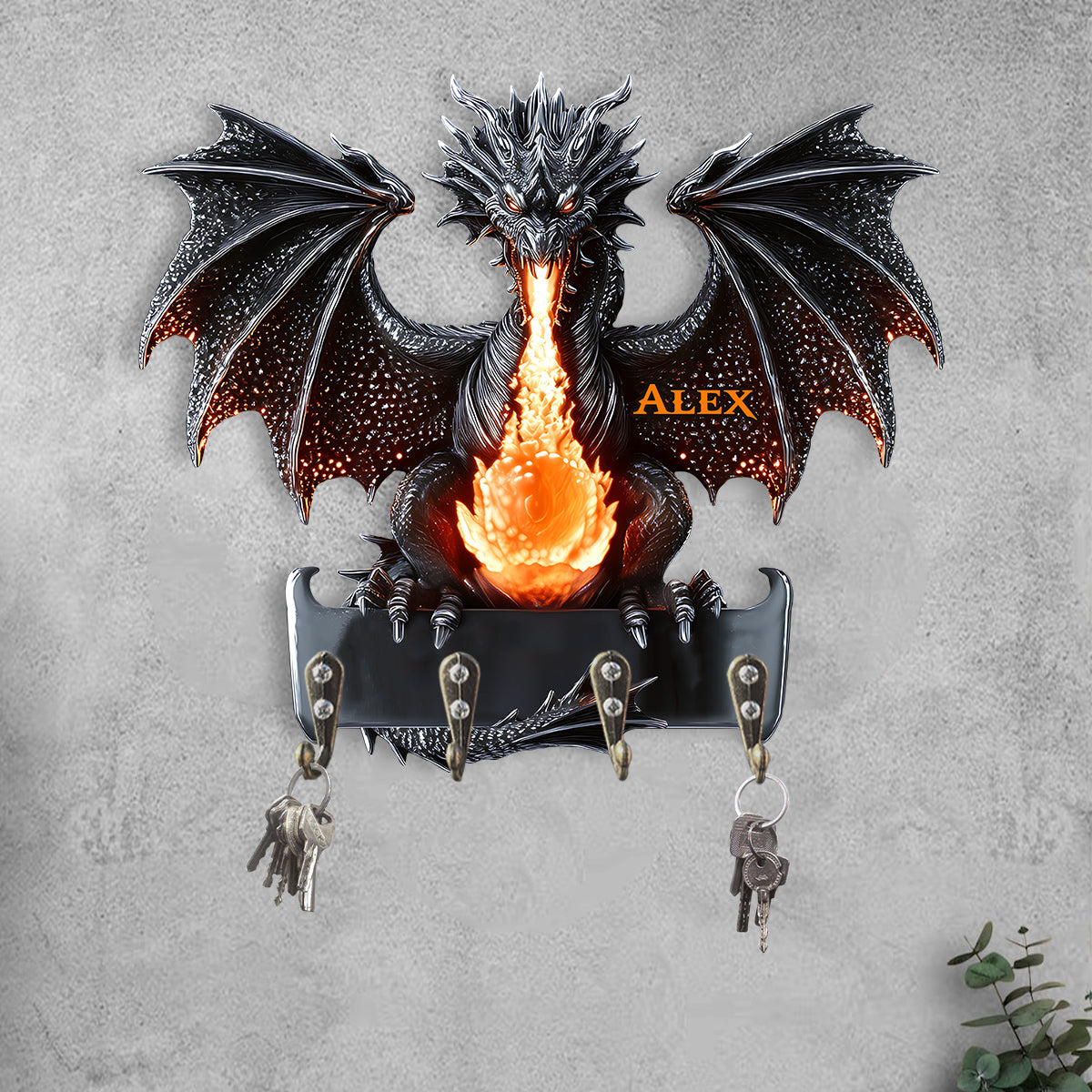 Gothic Dragon Fire - Personalized Dragon Custom Shaped Key Rack