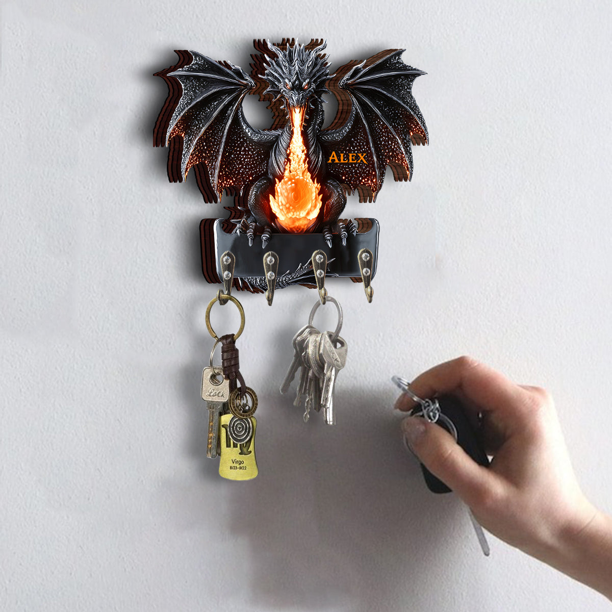 Gothic Dragon Fire - Personalized Dragon Custom Shaped Key Rack
